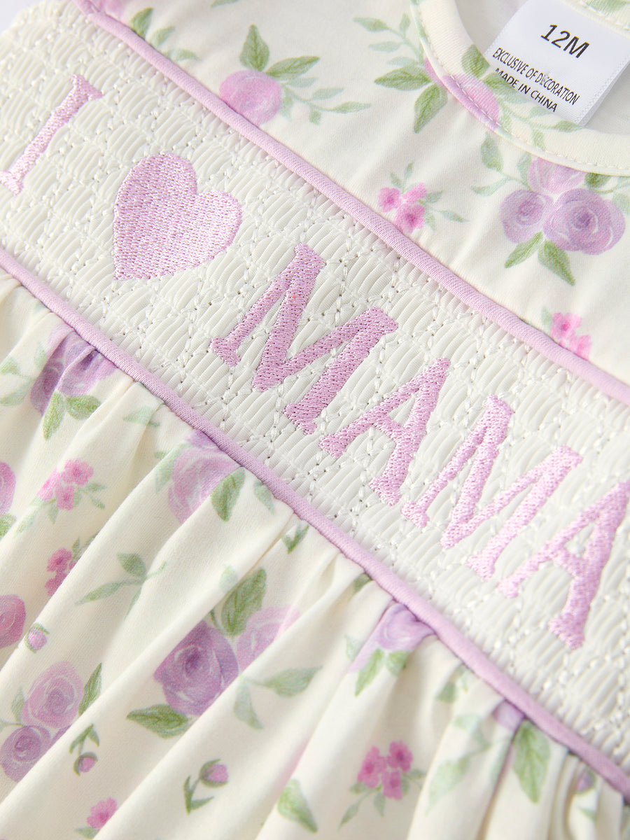 Floral “I ❤ MAMA” Smocked Baby Girls Bloomer Set
