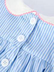 Blue Stripe Girl Romper Petal Peter Pan Collar Bow