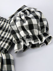 Plaid Girl Smocked Set Puff Sleeve Bloomer Set