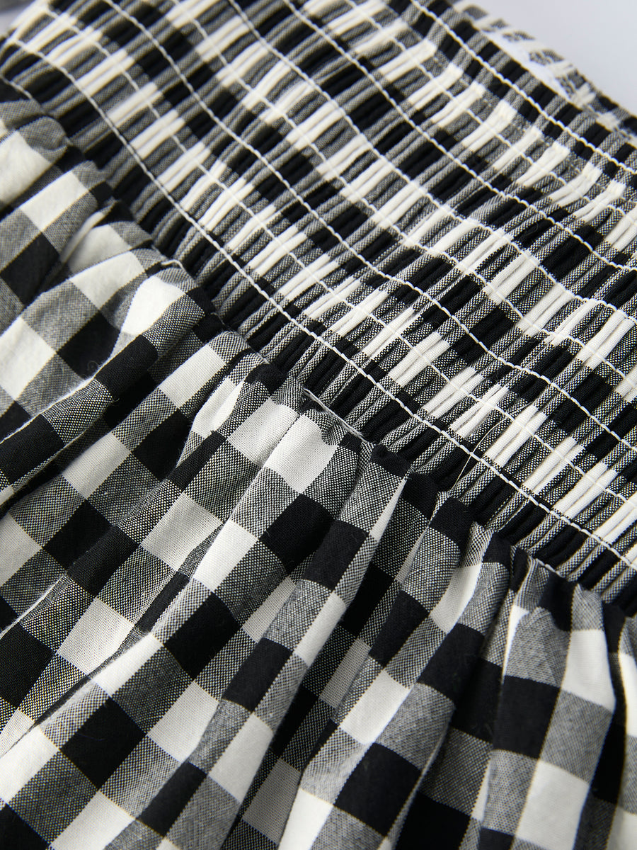 Plaid Girl Smocked Set Puff Sleeve Bloomer Set