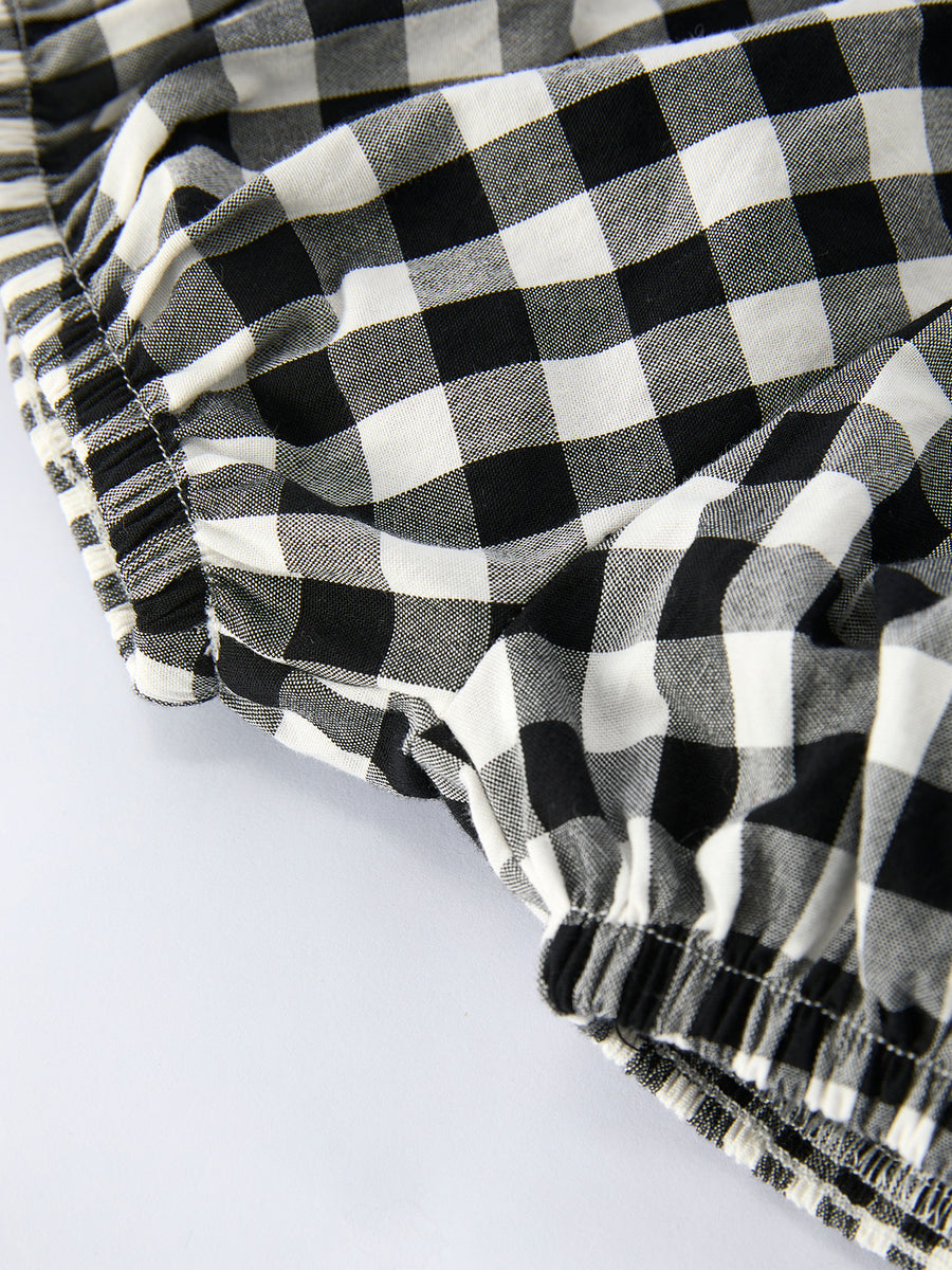 Plaid Girl Smocked Set Puff Sleeve Bloomer Set