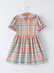 Back to School Plaid Girls Dress Apple Applique Peter Pan Collar