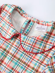 Back to School Plaid Girls Dress Apple Applique Peter Pan Collar