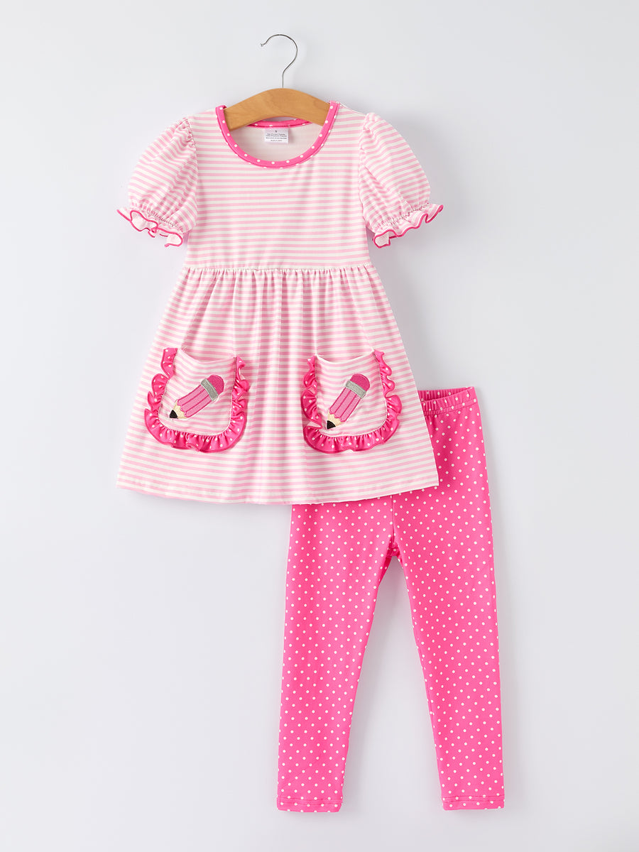 Back To School Girls' Pencil Applique Striped Set