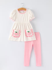 Back To School Girls' Apple Applique Set with Pockets
