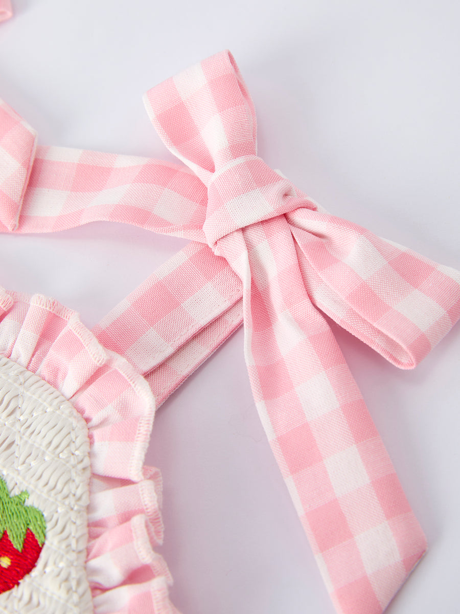 Strawberry Embroidery Girl Dress Bow Strap Ruffle