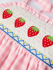 Strawberry Embroidery Girl Dress Bow Strap Ruffle