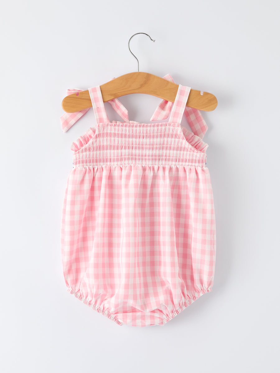 Strawberry Embroidery Girl Romper Bow Strap Ruffle