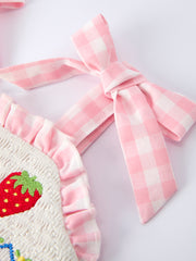 Strawberry Embroidery Girl Romper Bow Strap Ruffle