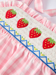 Strawberry Embroidery Girl Romper Bow Strap Ruffle