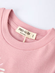 Flower Letter Girl Short Sleeve Top Denim Skirt Set