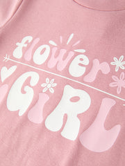 Flower Letter Girl Short Sleeve Top Denim Skirt Set