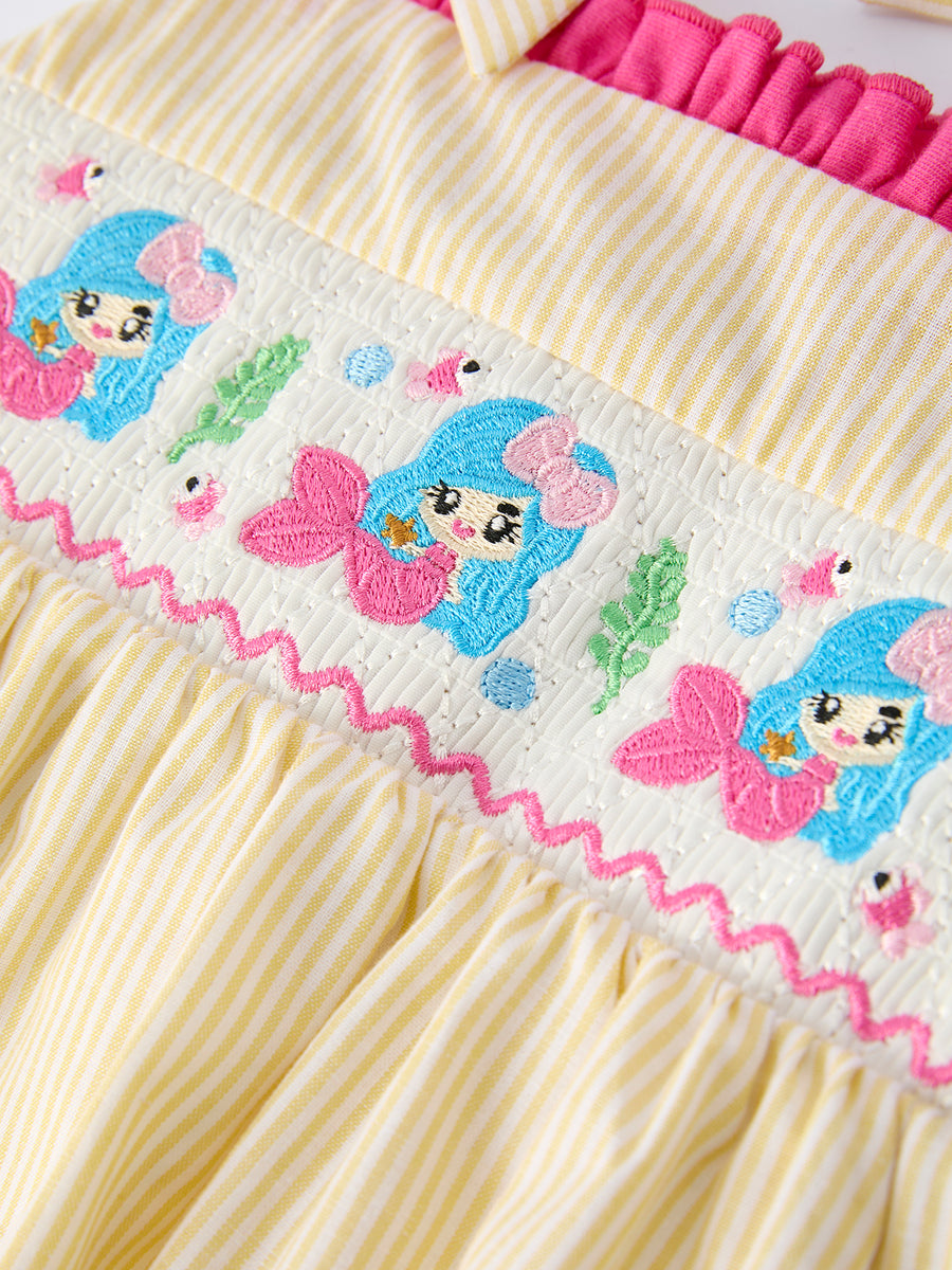Summer Ocean Embroidered Smocked Baby Girl Romper