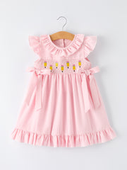 Back to School Pencil Plaid Girls Smocked Ruffle Collar Dress