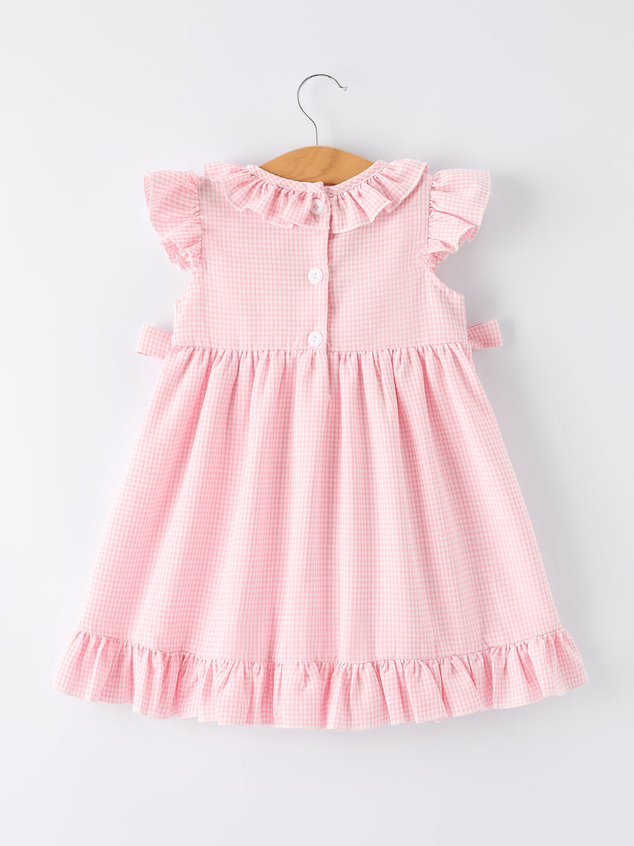 Back to School Pencil Plaid Girls Smocked Ruffle Collar Dress