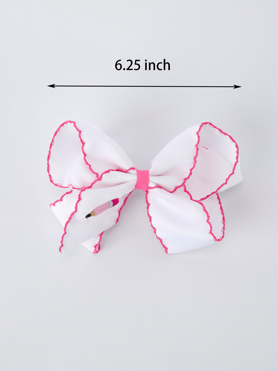 Back to School Pink Pencil Bow Hair Clip 6.25 Inch