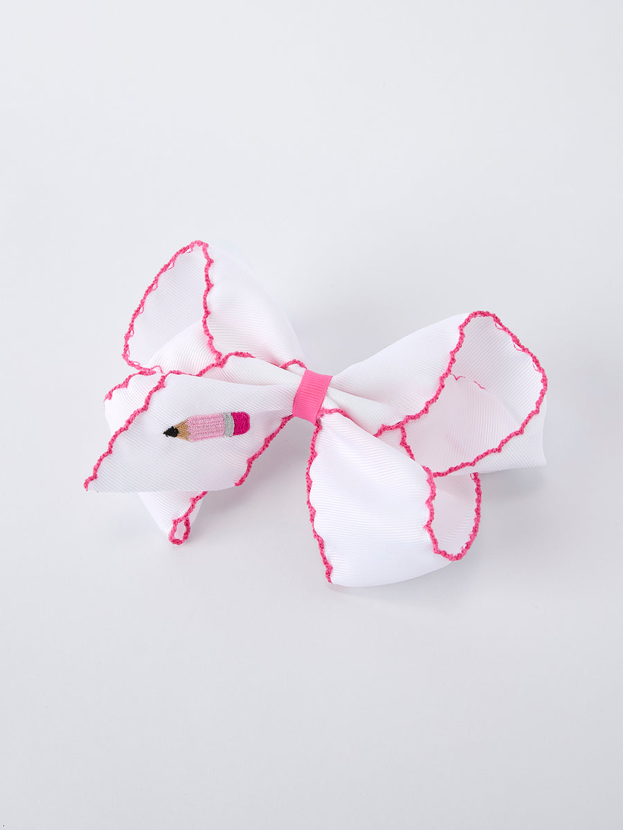 Back to School Pink Pencil Bow Hair Clip 6.25 Inch