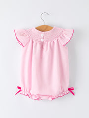 Strawberry Smocked Girl Romper Bow Ruffle