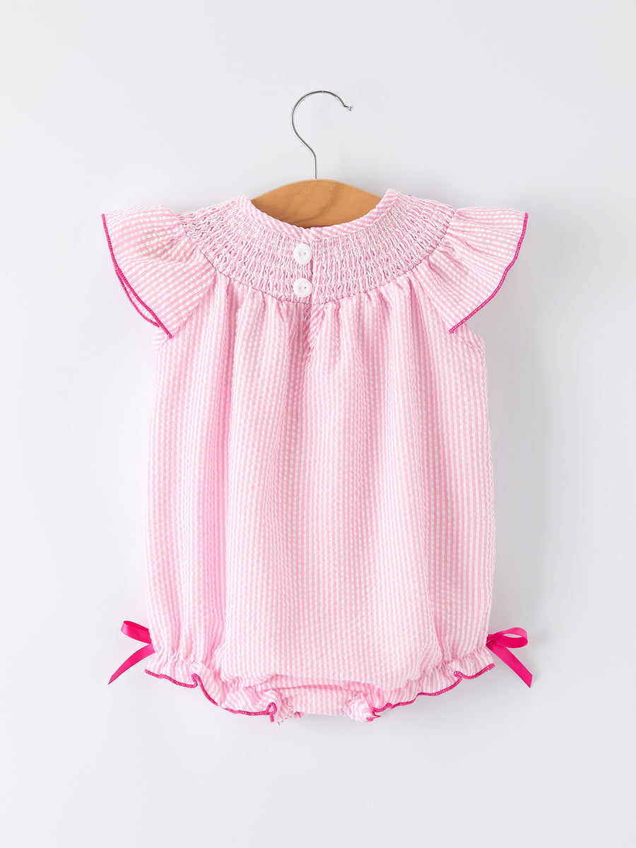 Strawberry Smocked Girl Romper Bow Ruffle