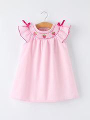 Strawberry Smocked Girl Dress Bow Ruffle