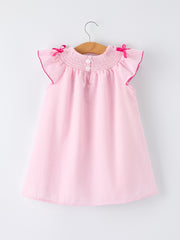 Strawberry Smocked Girl Dress Bow Ruffle