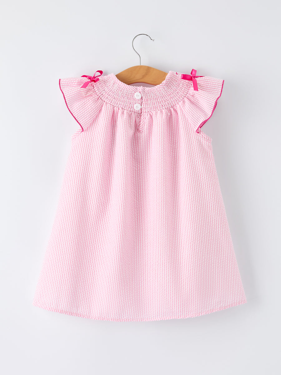 Strawberry Smocked Girl Dress Bow Ruffle