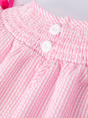 Strawberry Smocked Girl Dress Bow Ruffle