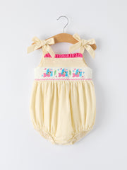 Summer Ocean Embroidered Smocked Baby Girl Romper