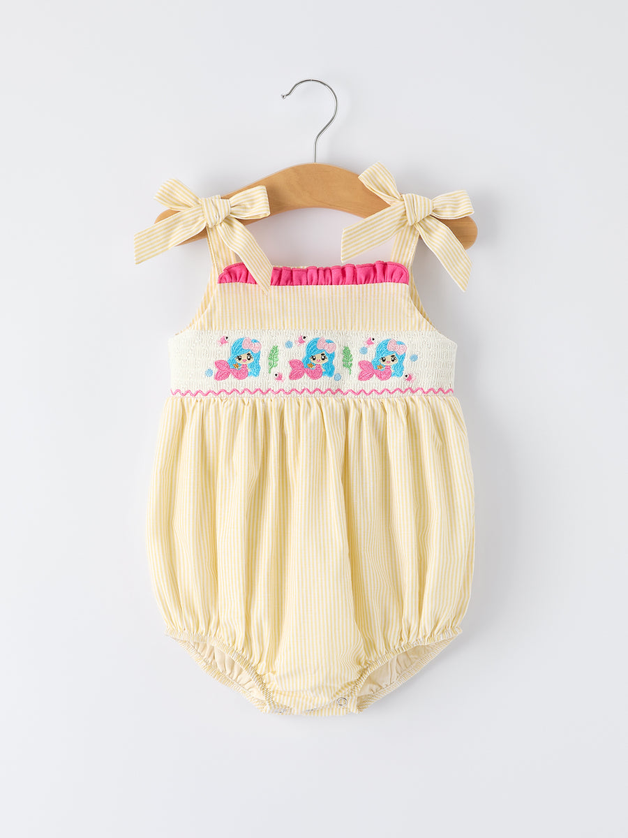Summer Ocean Embroidered Smocked Baby Girl Romper
