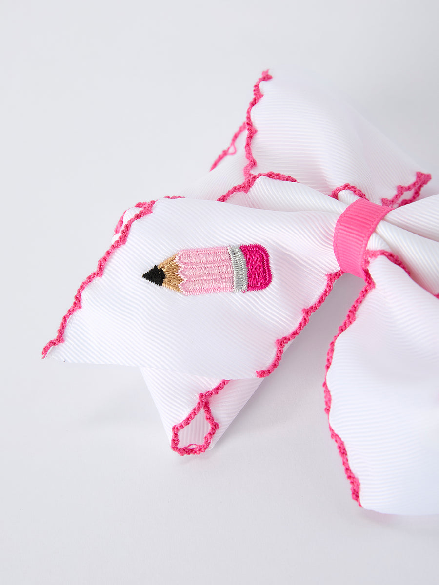 Back to School Pink Pencil Bow Hair Clip 6.25 Inch