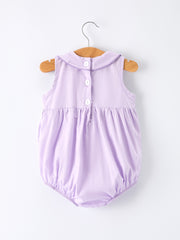 Floral Embroidered Girl Romper with Lavender Peter Pan Collar
