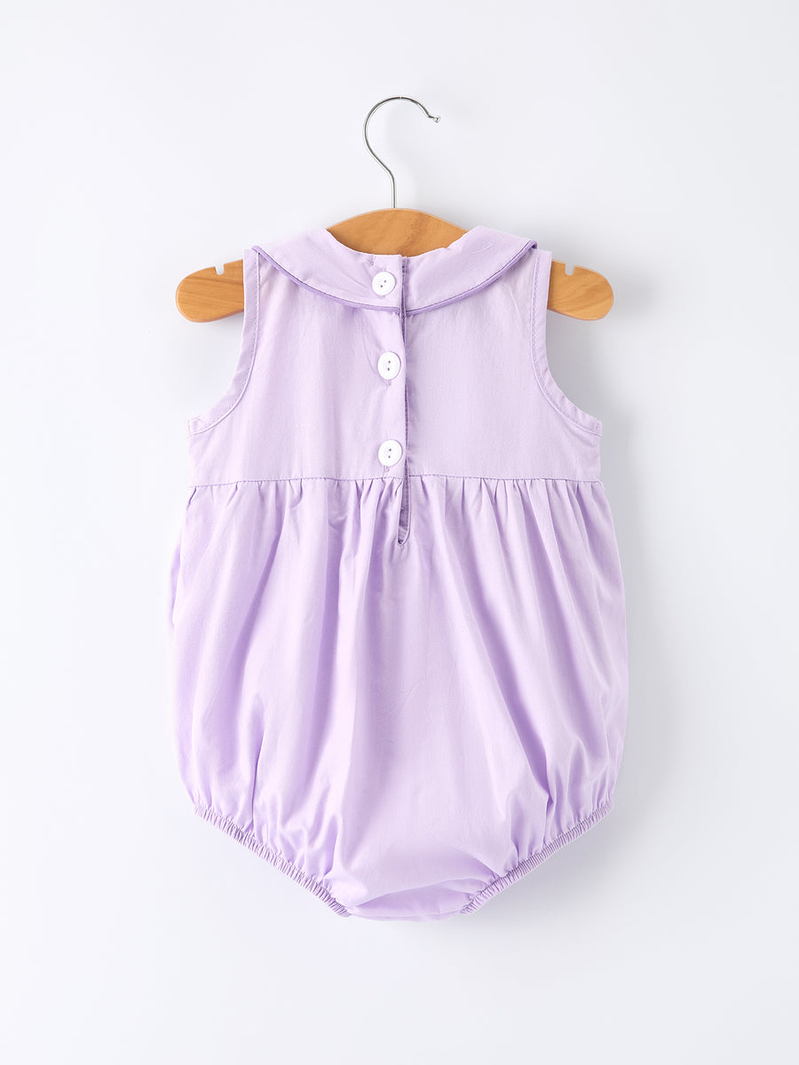 Floral Embroidered Girl Romper with Lavender Peter Pan Collar
