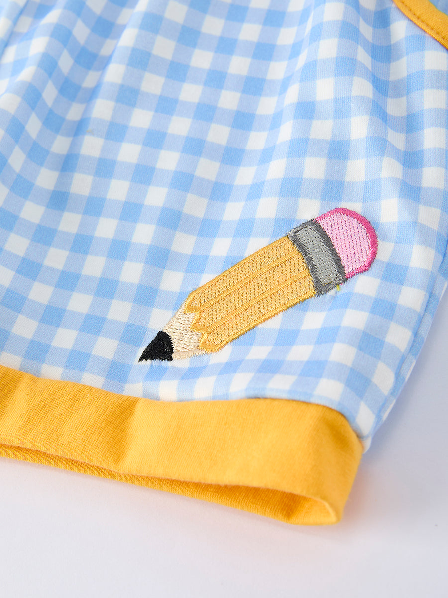 Back to School Pencil Boys Set Applique Plaid Shorts