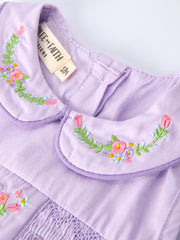 Floral Embroidered Girl Romper with Lavender Peter Pan Collar