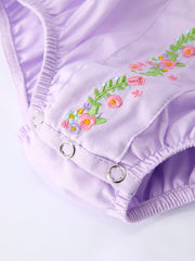 Floral Embroidered Girl Romper with Lavender Peter Pan Collar