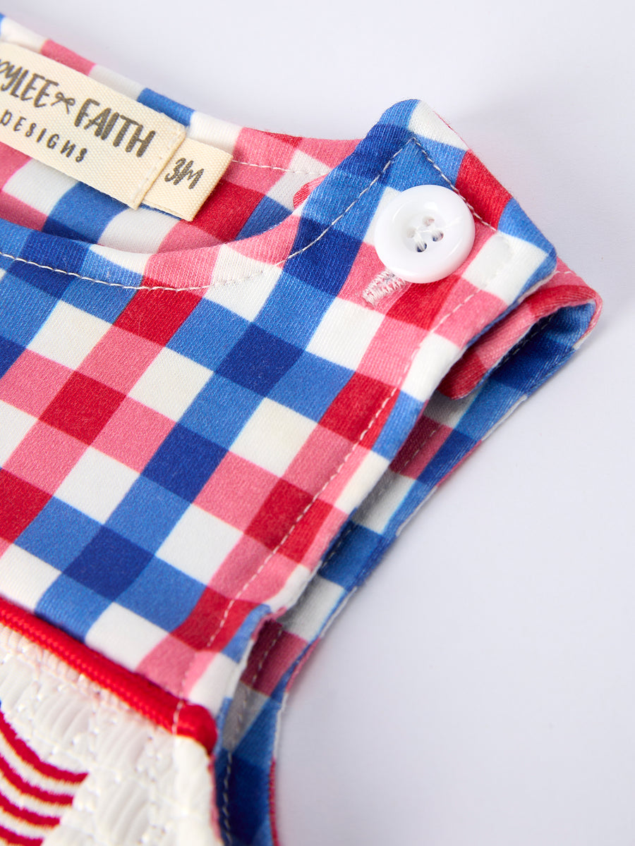 4th of July Plaid Flag Baby Boy Romper