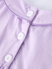 Floral Embroidered Girl Romper with Lavender Peter Pan Collar