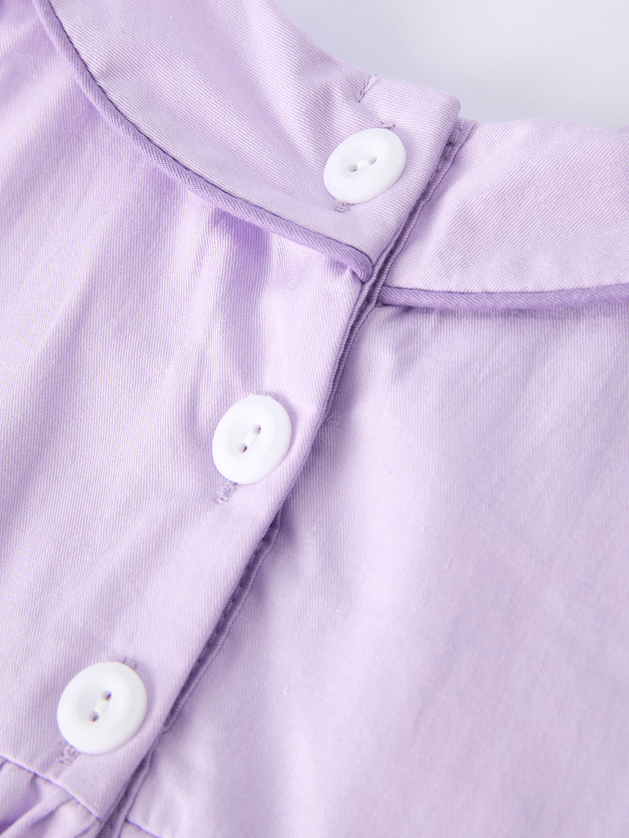 Floral Embroidered Girl Romper with Lavender Peter Pan Collar