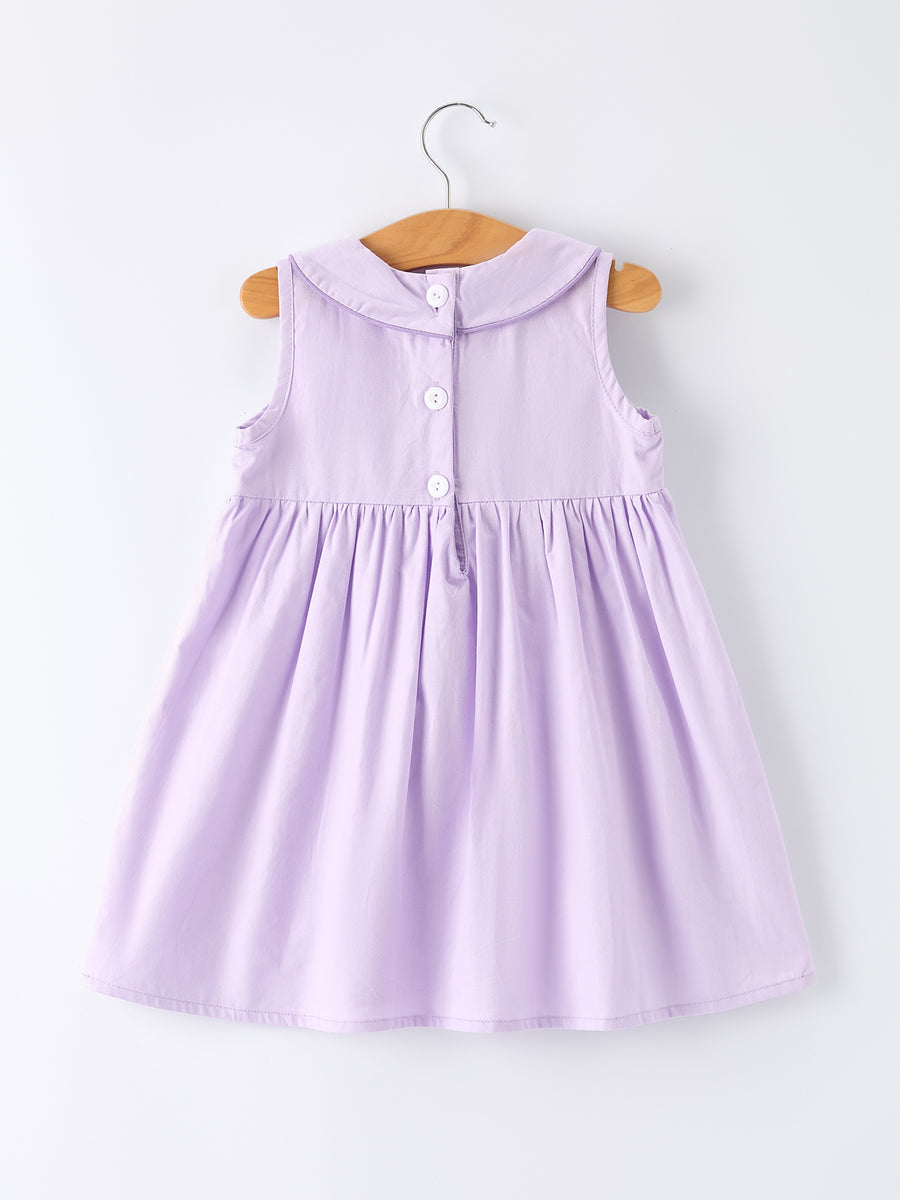 Floral Embroidered Girl Dress with Lavender Peter Pan Collar