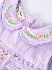 Floral Embroidered Girl Dress with Lavender Peter Pan Collar