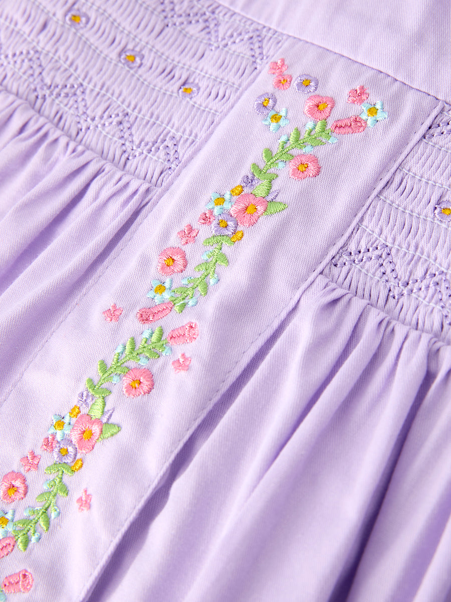 Floral Embroidered Girl Dress with Lavender Peter Pan Collar