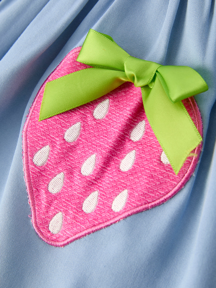 Summer Strawberry Smocked Applique Girl Dress
