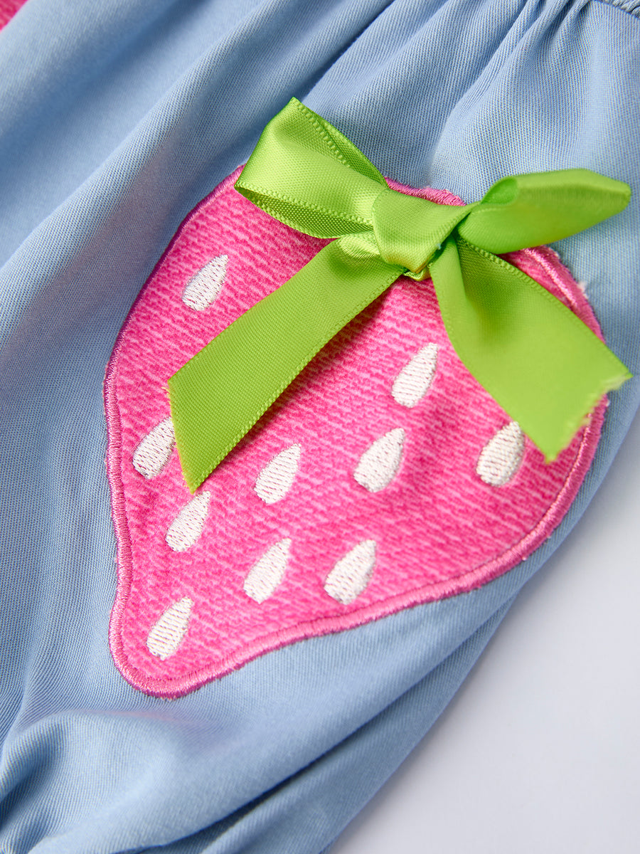 Summer Strawberry Smocked Applique Girl Romper