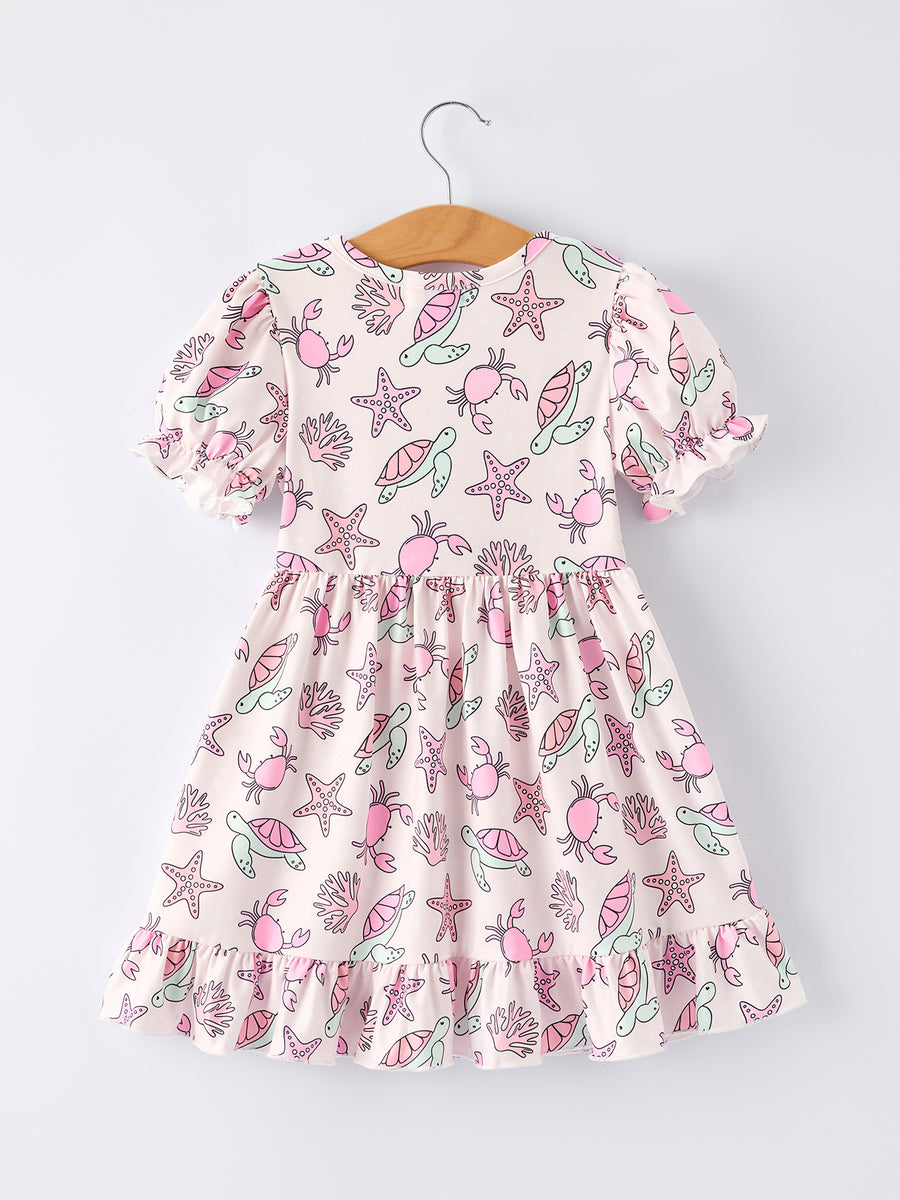 Ocean Print Girl Ruffle Dress