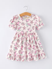 Ocean Print Girl Ruffle Dress