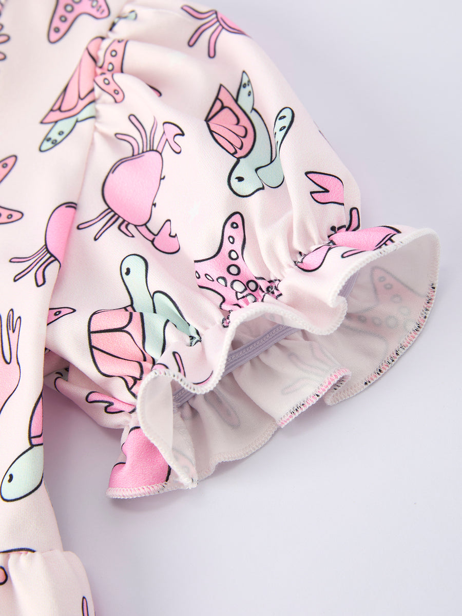 Ocean Print Girl Ruffle Dress