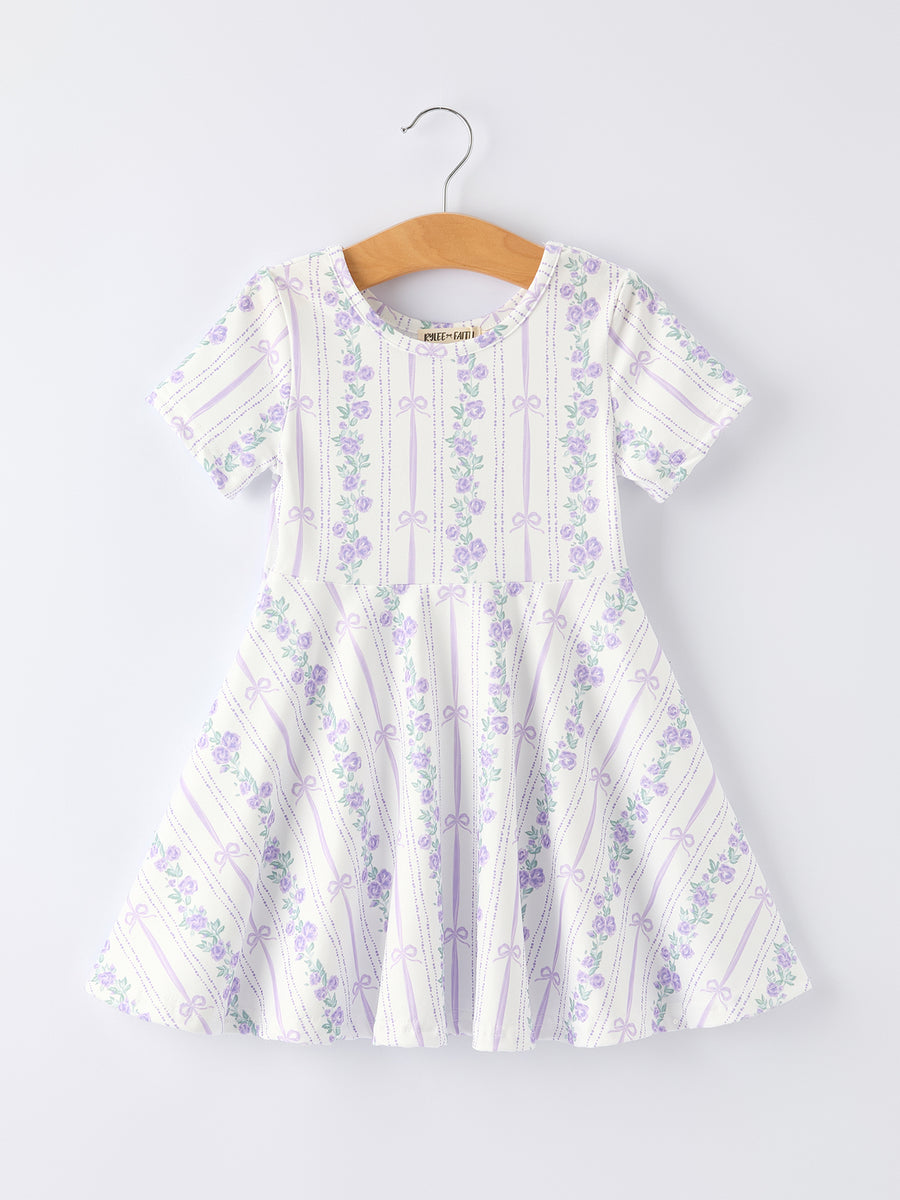 Floral Bow Stripe Print Girl Dress