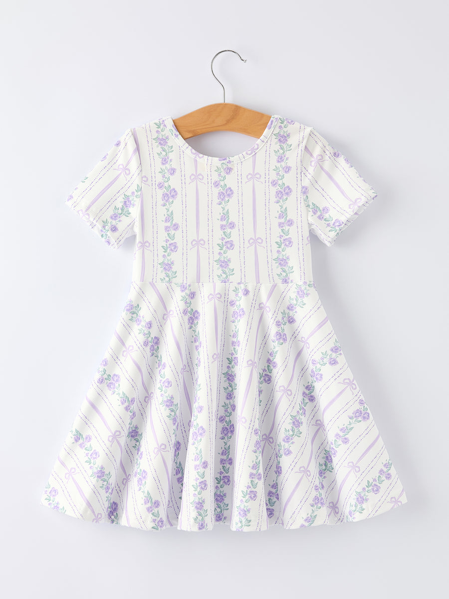 Floral Bow Stripe Print Girl Dress