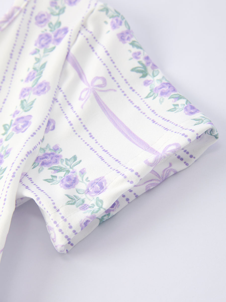 Floral Bow Stripe Print Girl Dress