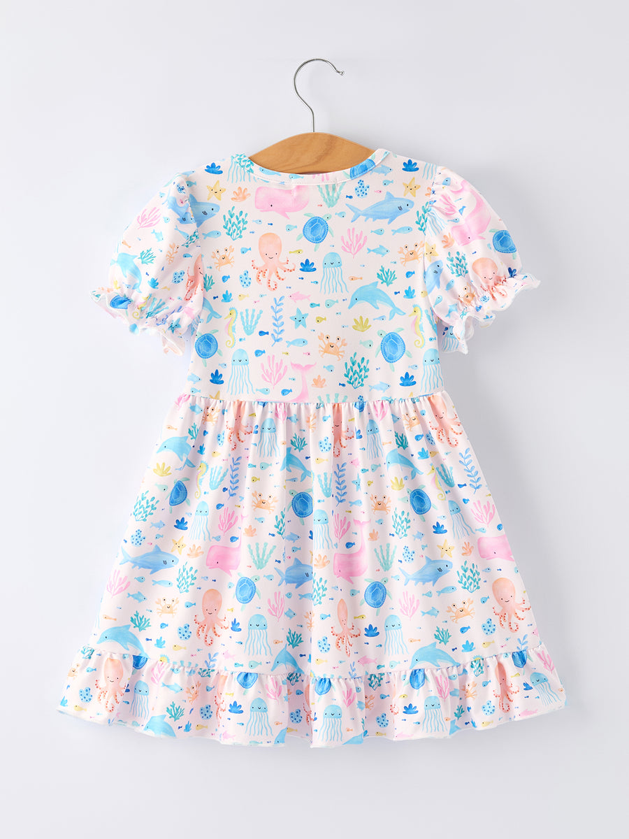 Ocean Animal Print Girl Ruffle Dress